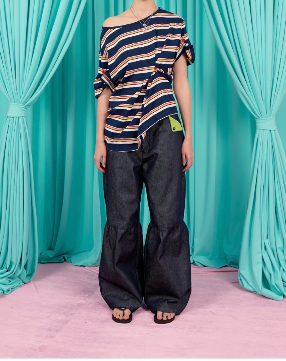헤레틱 BUTTON T-SHIRT / stripe-navy 상품이미지1