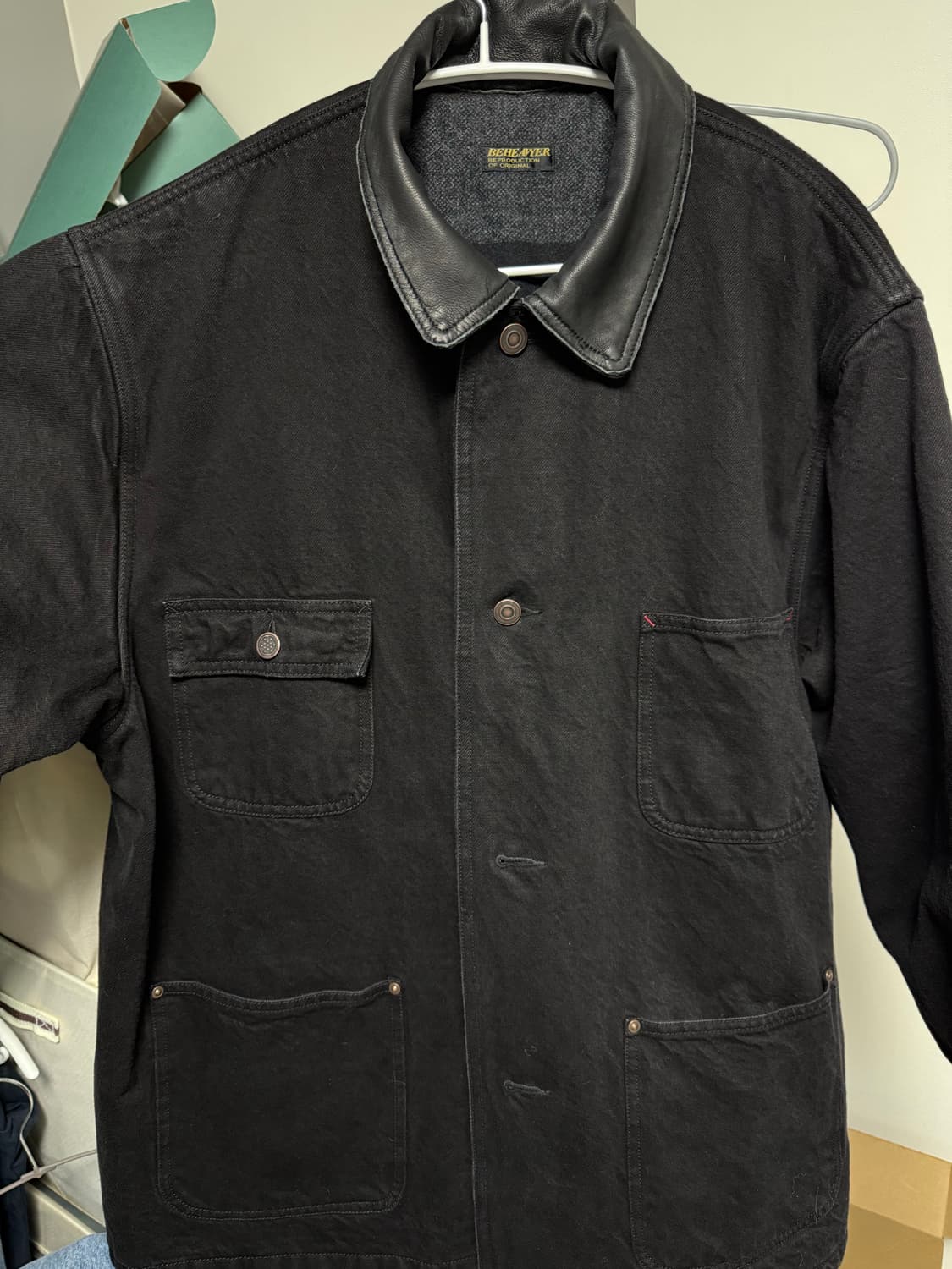 WASHED LEATHER COLLAR COVERALL JACKET 상품이미지1