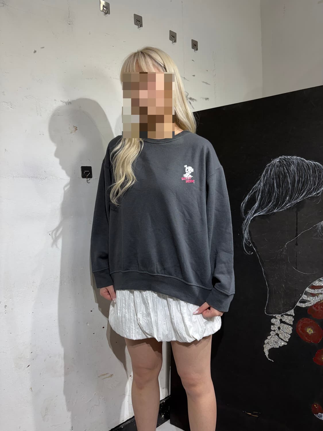 일본빈티지 베티붑 차콜 프린팅 오버핏 맨투맨 상품이미지4