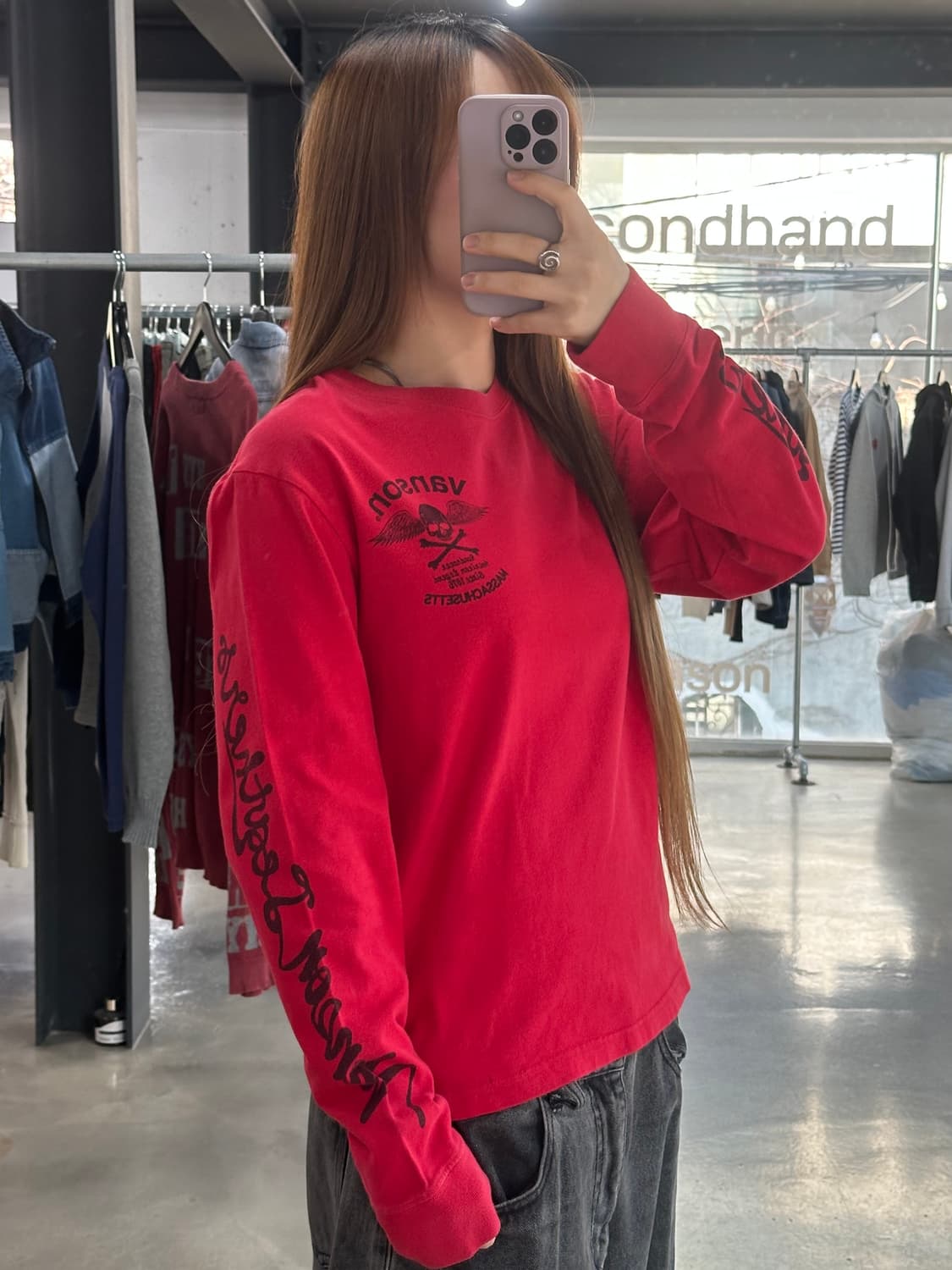 벤슨 스컬윙 레터링 롱슬리브긴팔티 레드 상품이미지2