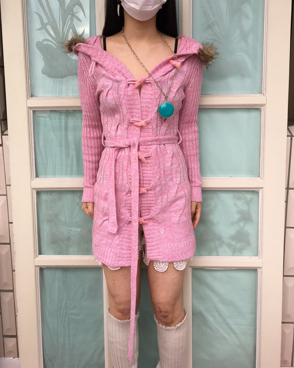 Fake fur hood duffle button cardigan 상품이미지5