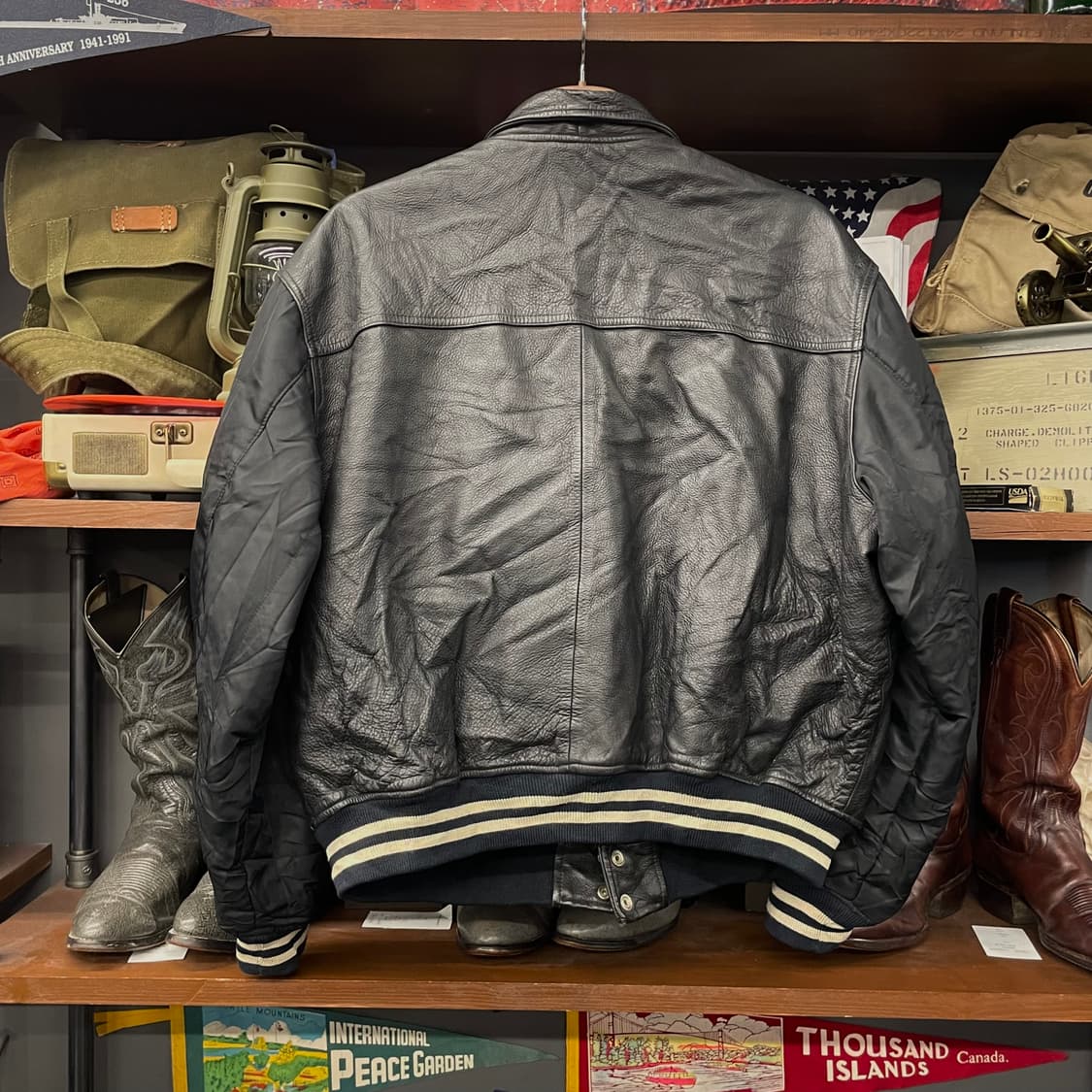 90s DIESEL 디젤 엠브로이드 리얼 레더 봄버 바시티 자켓 소가죽 상품이미지2