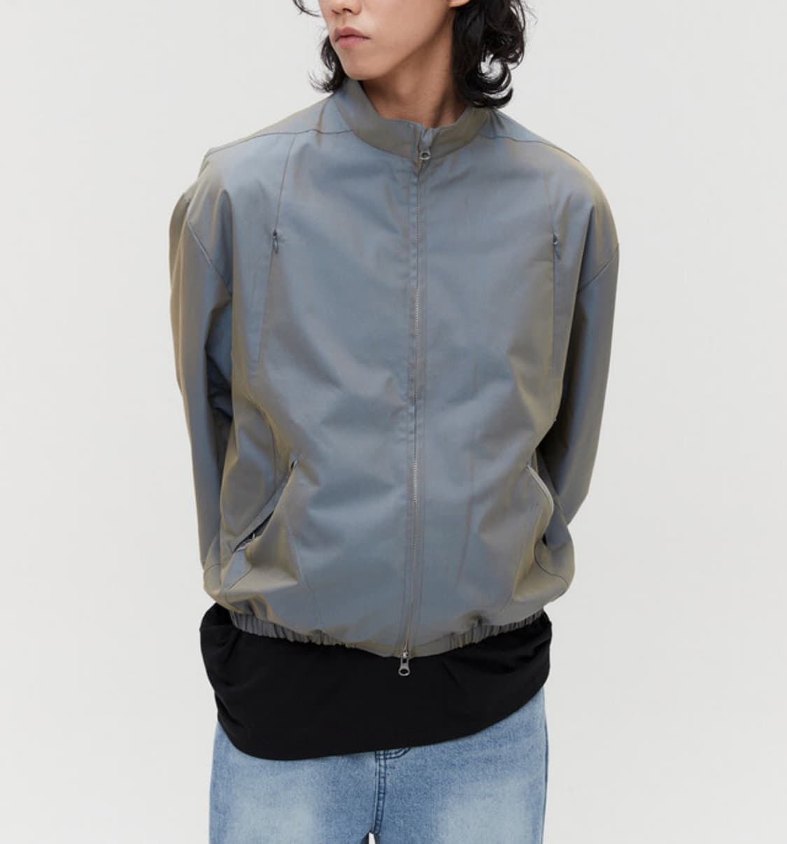 [새상품] 르마드 투톤 로우컷 밴딩 숏 자켓 그레이쉬 블루 상품이미지1