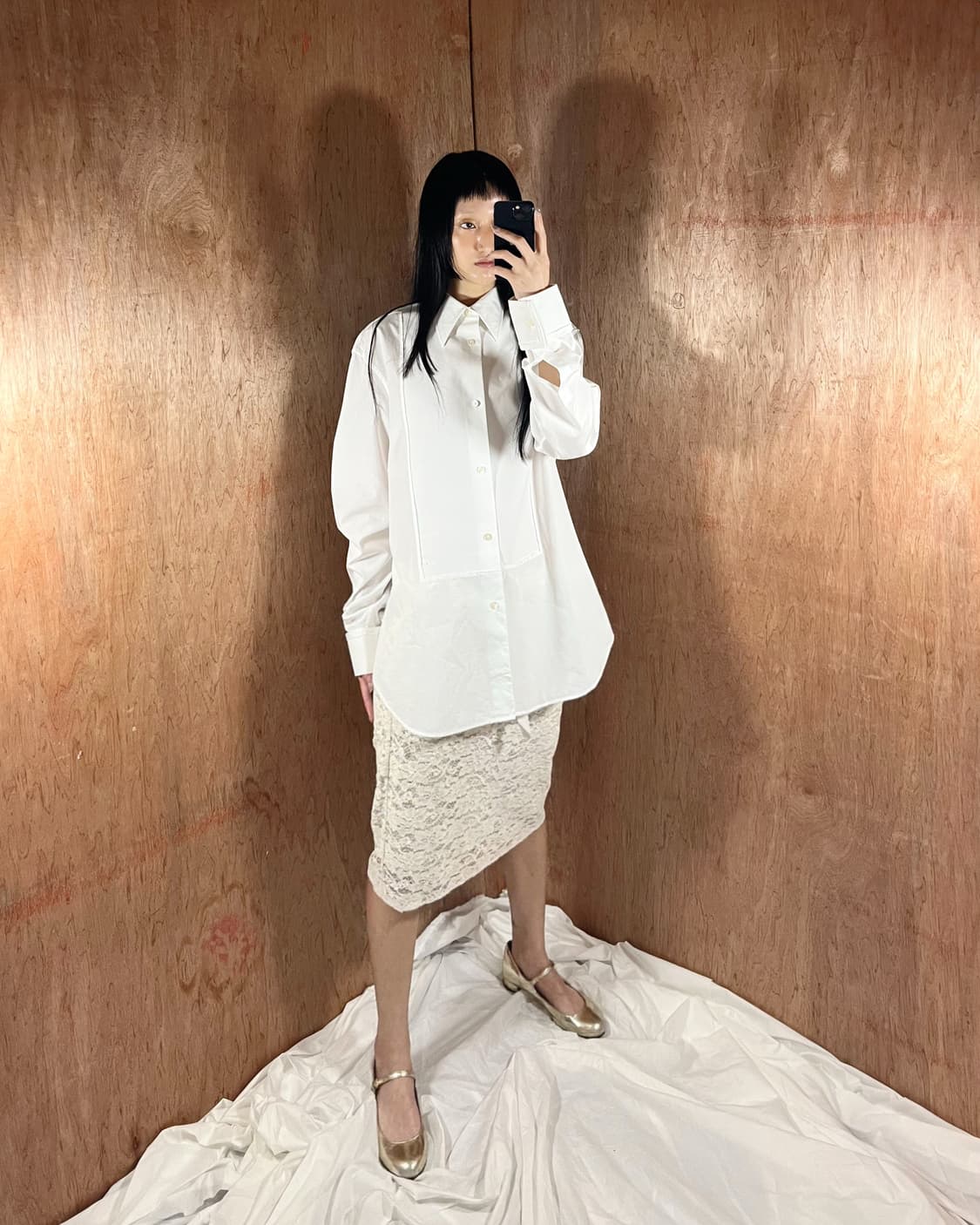 메종 마르지엘라 화이트 레이스 드로스트링 미디스커트 상품이미지2