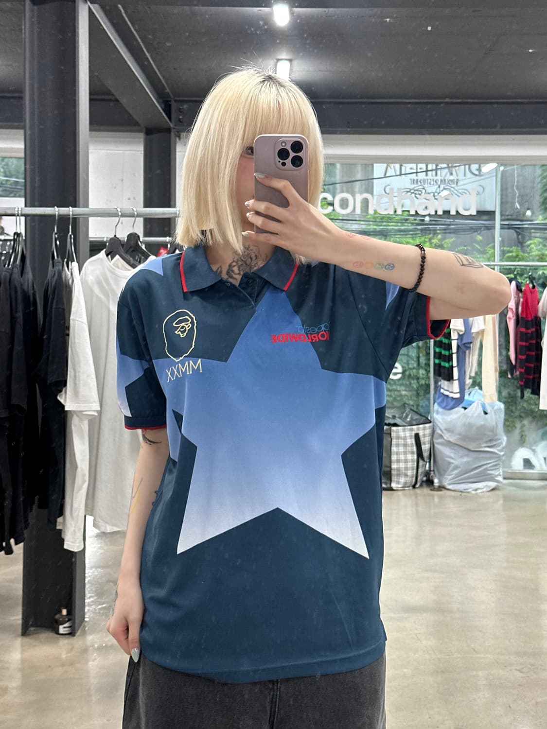 베이프 20ss 스타 메쉬 사루 카라 반팔티  상품이미지1