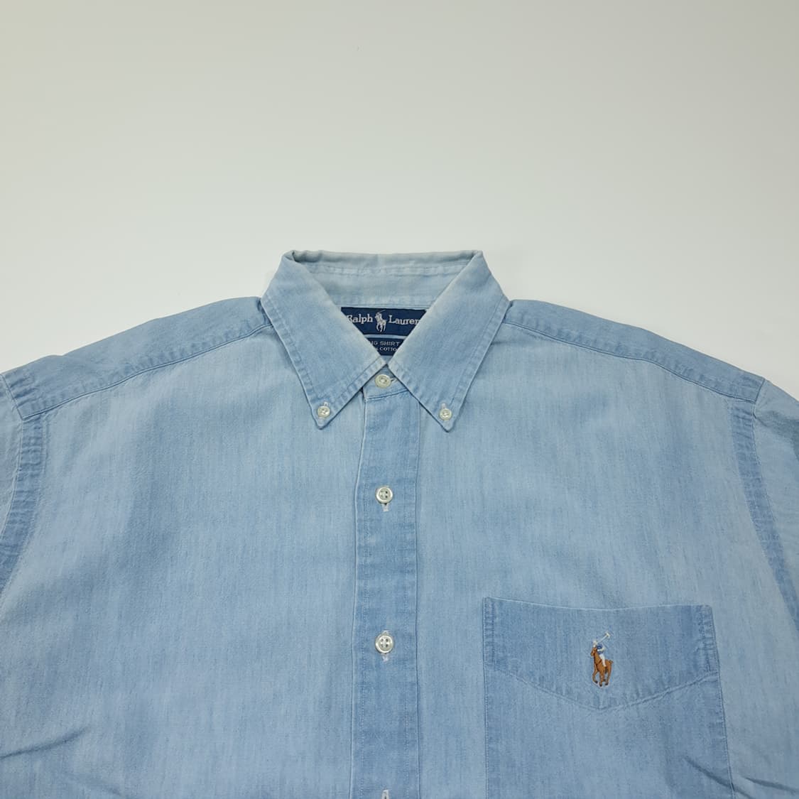 CL437 S 폴로 90s 코튼 라이트블루 샴브레이 데님 빅셔츠 남방 상품이미지2