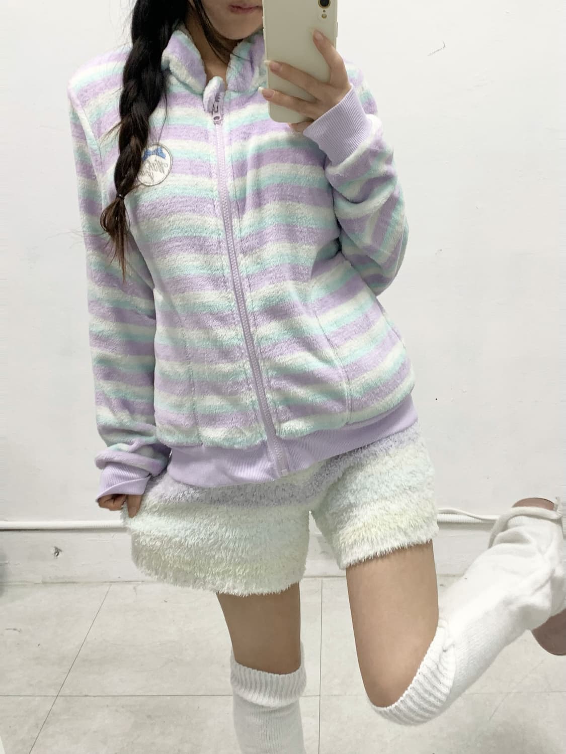 조지후쿠 파스텔 스트라이프 폭닥 후드집업 상품이미지2