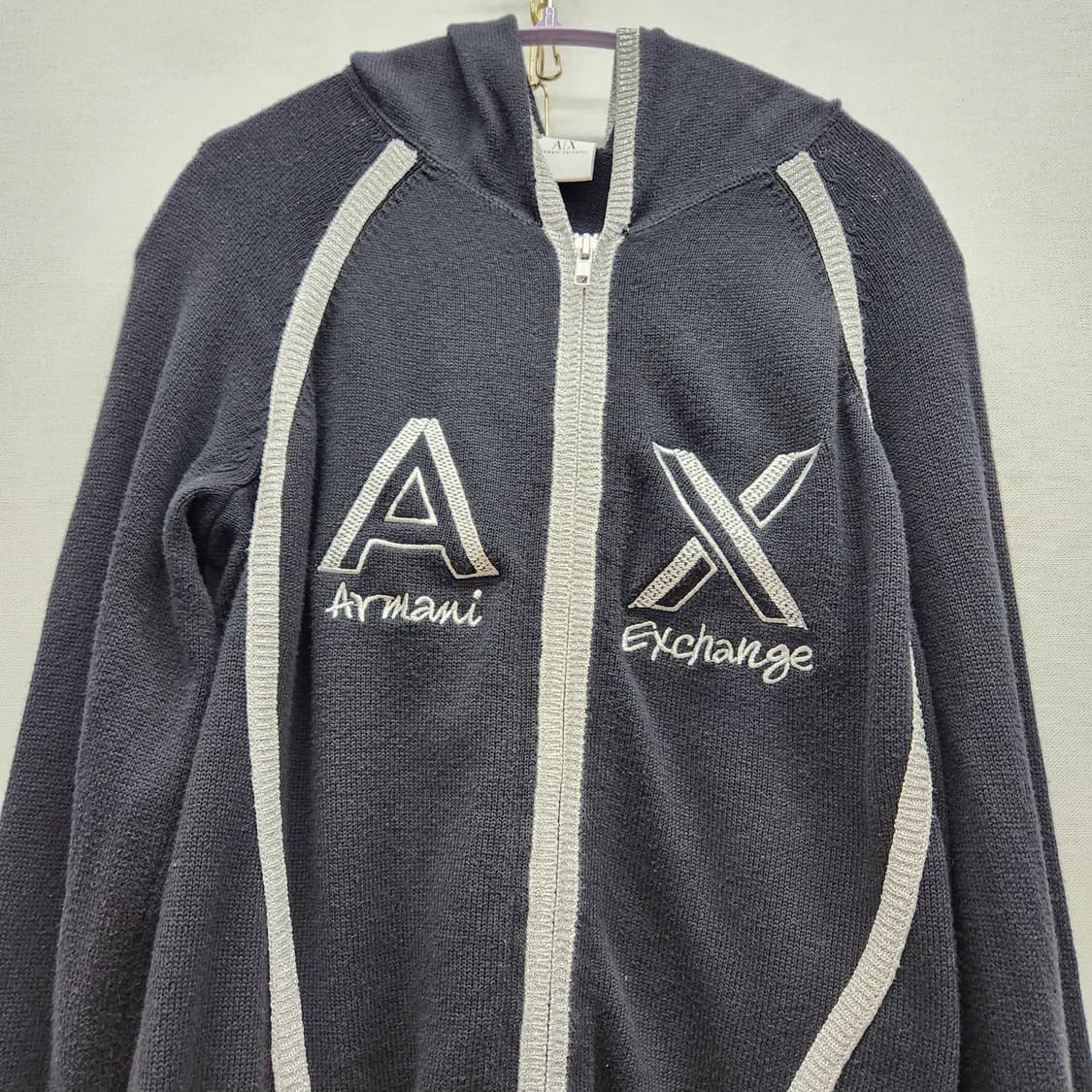 아르마니 익스체인지 빅로고 자수 니트 투웨이 후드집업 L(M) 상품이미지2