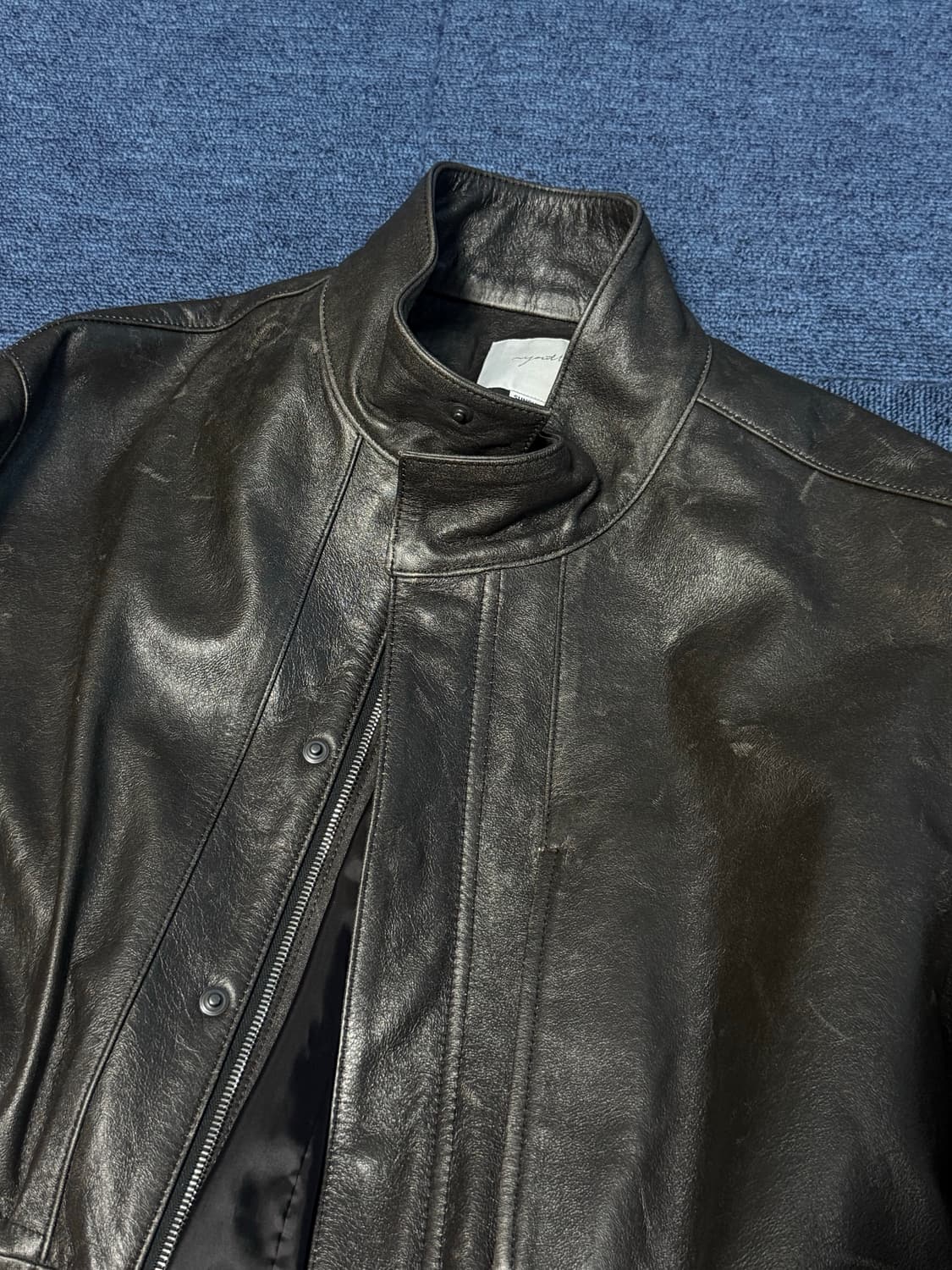 [S] 유스 하이넥 레더 하프 코트 상품이미지2