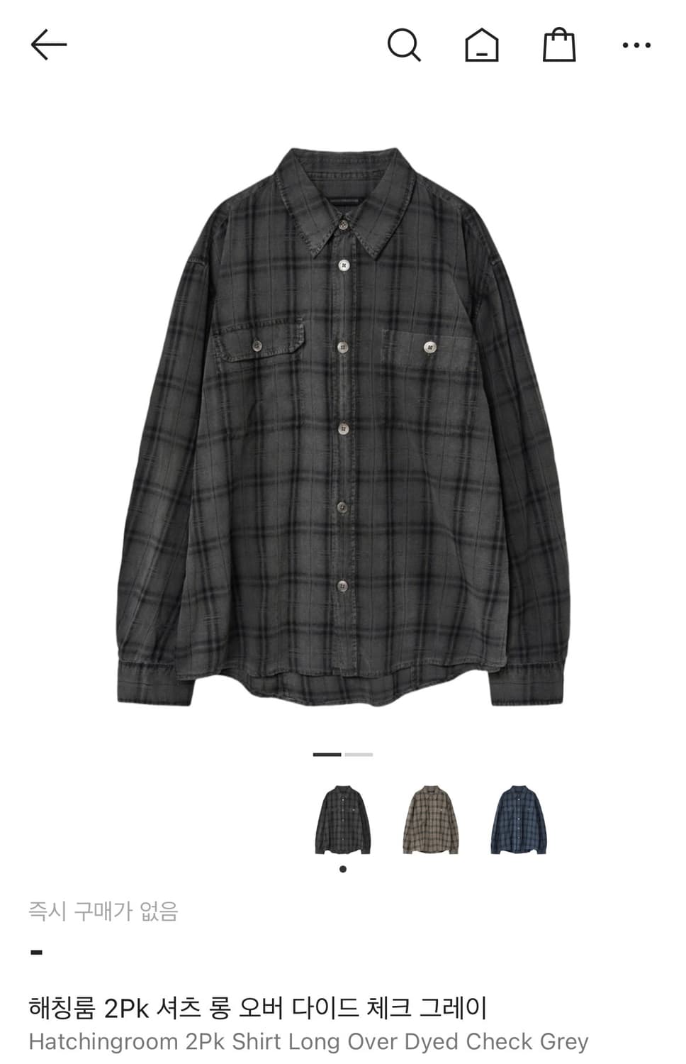 해칭룸 2Pk 셔츠 롱 오버 다이드 체크 그레이 상품이미지1
