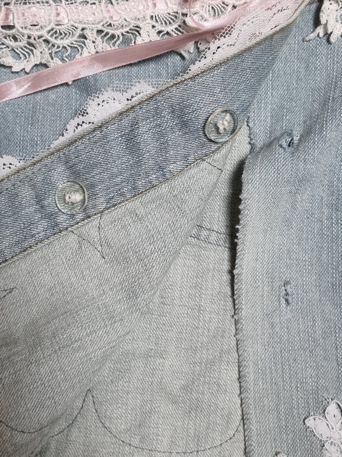 빈티지 스커트 랩스커트 치마 데님 청 레이스 하이틴 갸루 키치 모리걸 상품이미지3