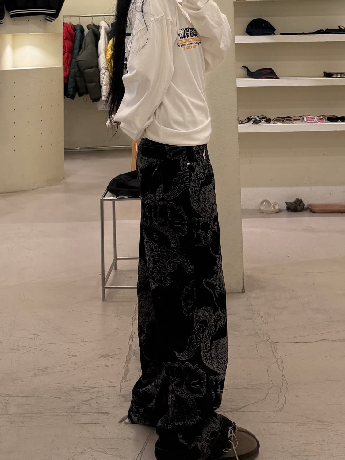 드래곤 패턴 와이드 데님 팬츠 U846 상품이미지2