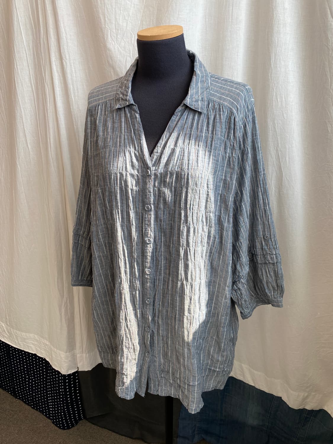 린넨면 스트라이프 7부 블라우스(L-XL) 상품이미지3