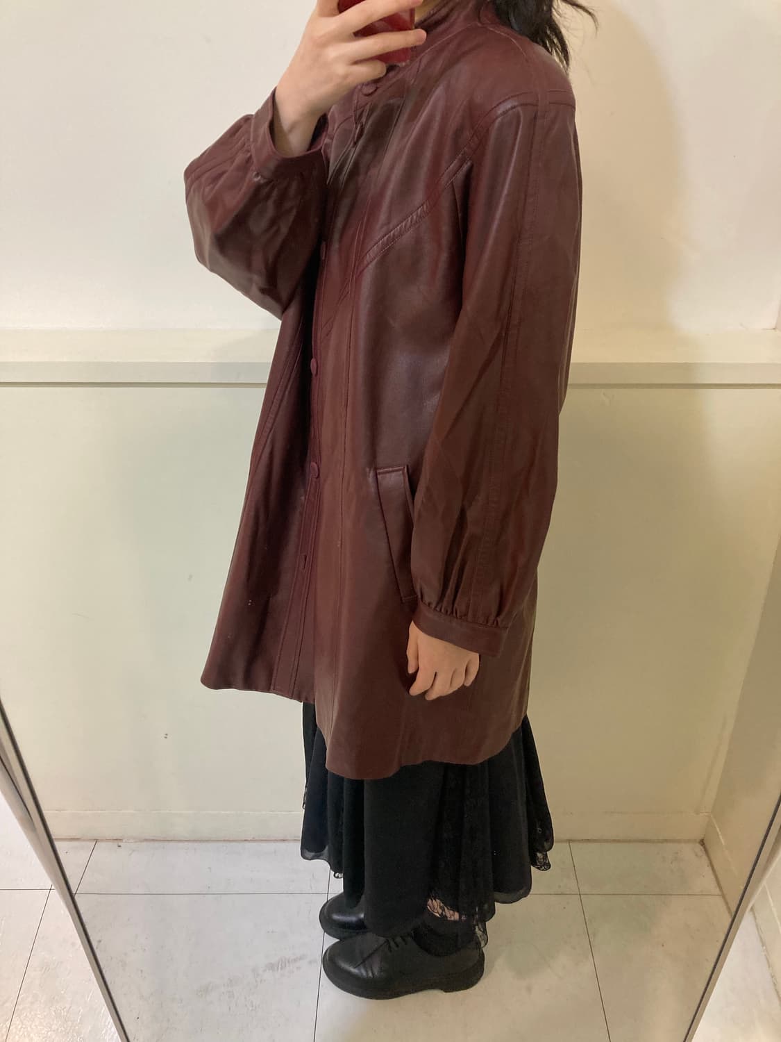 비건 가죽(가죽 x) 버건디 코트 상품이미지9