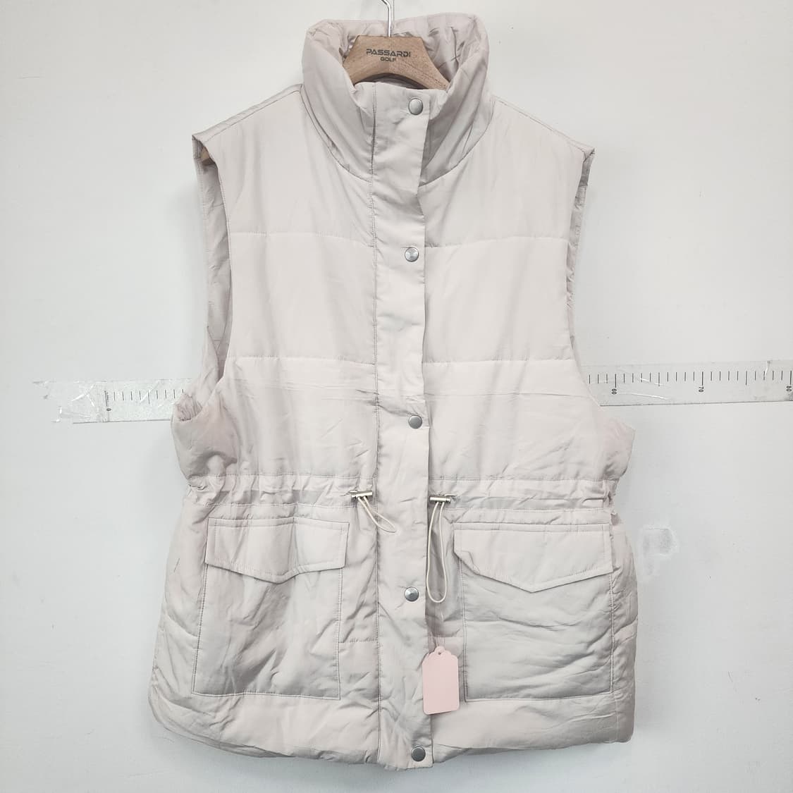 하이넥 스트링 패딩 조끼 아이보리 상품이미지1