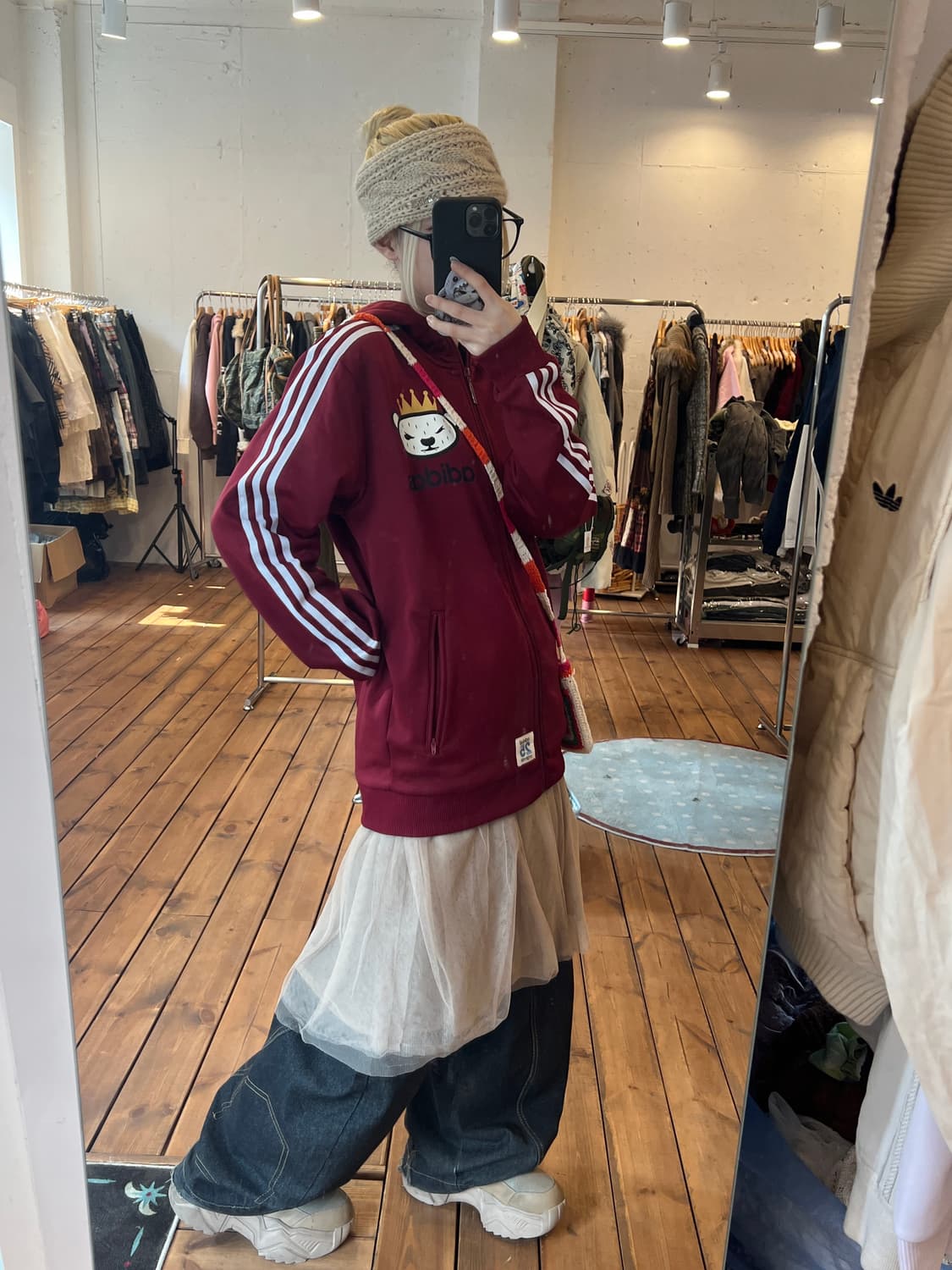 아디다스 버건디 베어 로고 후드 져지 상품이미지3