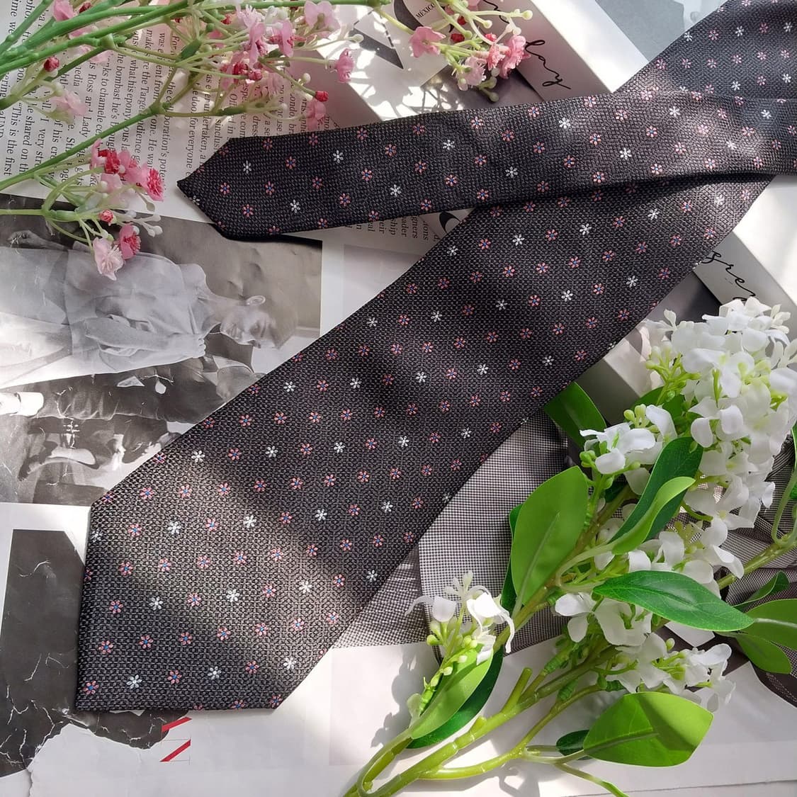 니나리치 진그레이 플라워 패턴 넥타이 9.5cm A+~A등급 K2318 상품이미지4