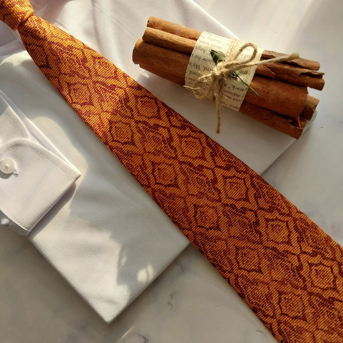 피에르 발망 실크 오렌지 기하 패턴 넥타이 9.5cm A+등급 K1670 상품이미지10