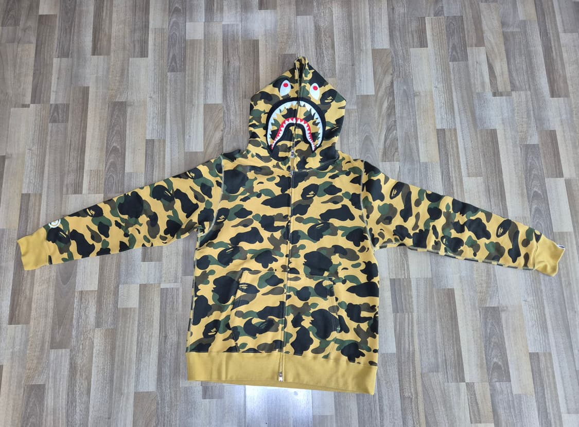 [XL] 베이프 PONR 퍼스트 카모 세컨드 샤크 풀 집 후드 옐로우 상품이미지3