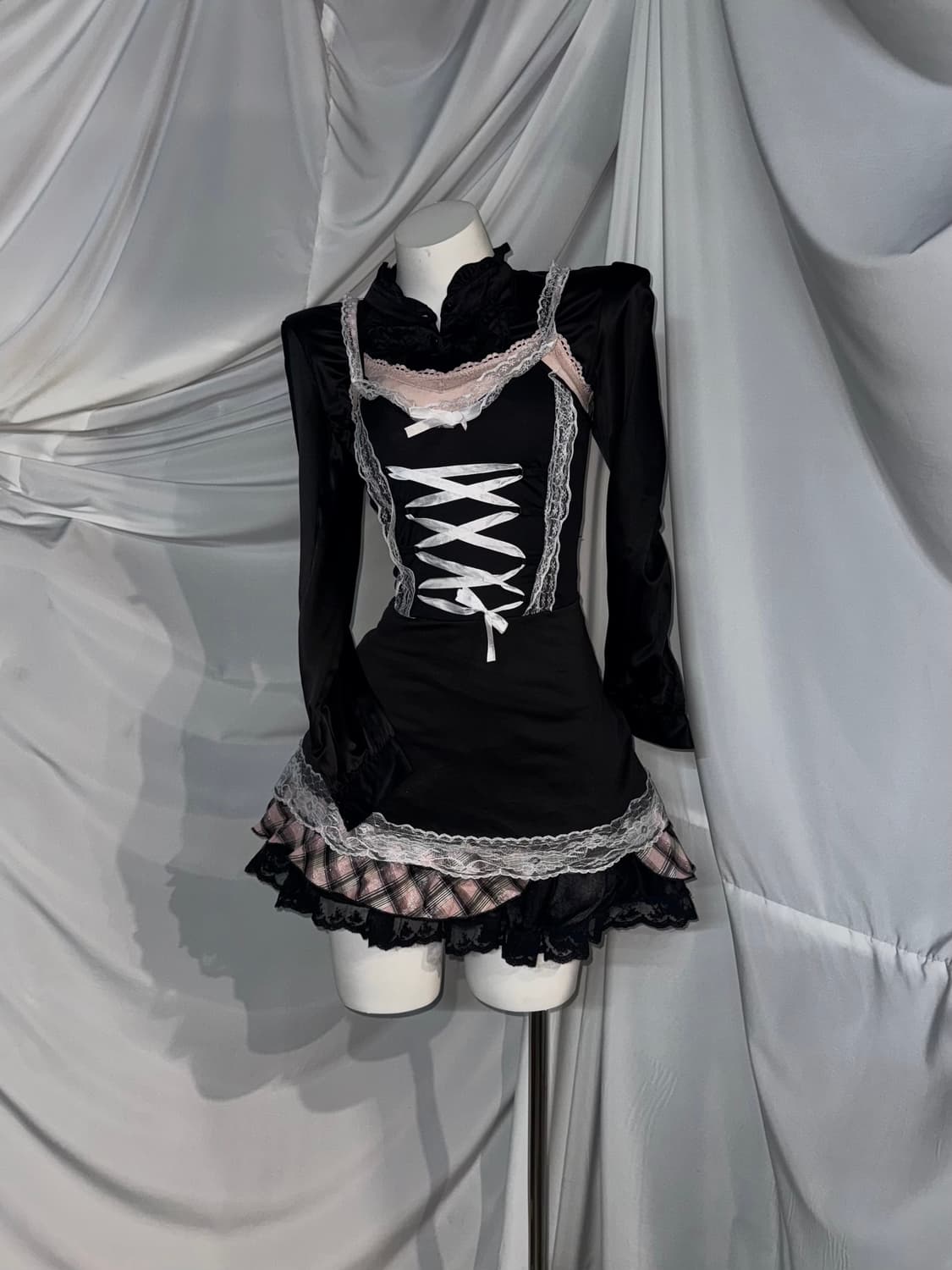 핑크 글리터체크 무채색 히메 코디세트 상품이미지6