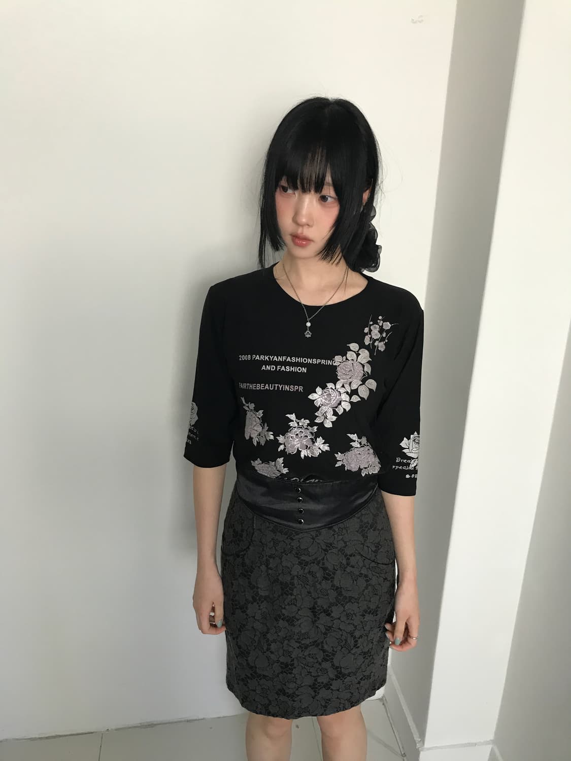 (Vintage)Flower black sleeve t 상품이미지3