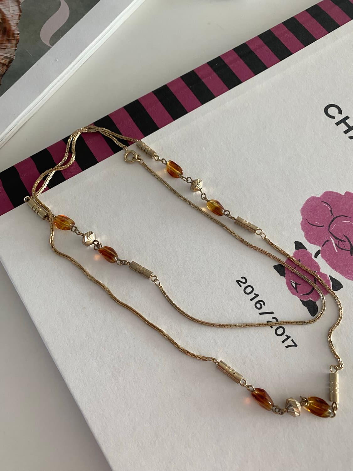 오렌지 호박 빛 롱 체인 목걸이  상품이미지5