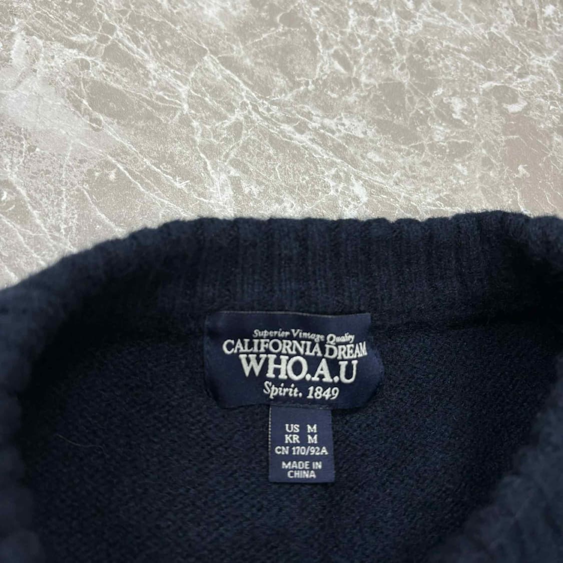 후아유 빅로고 베어 네이비 크루넥 니트(M) 상품이미지4