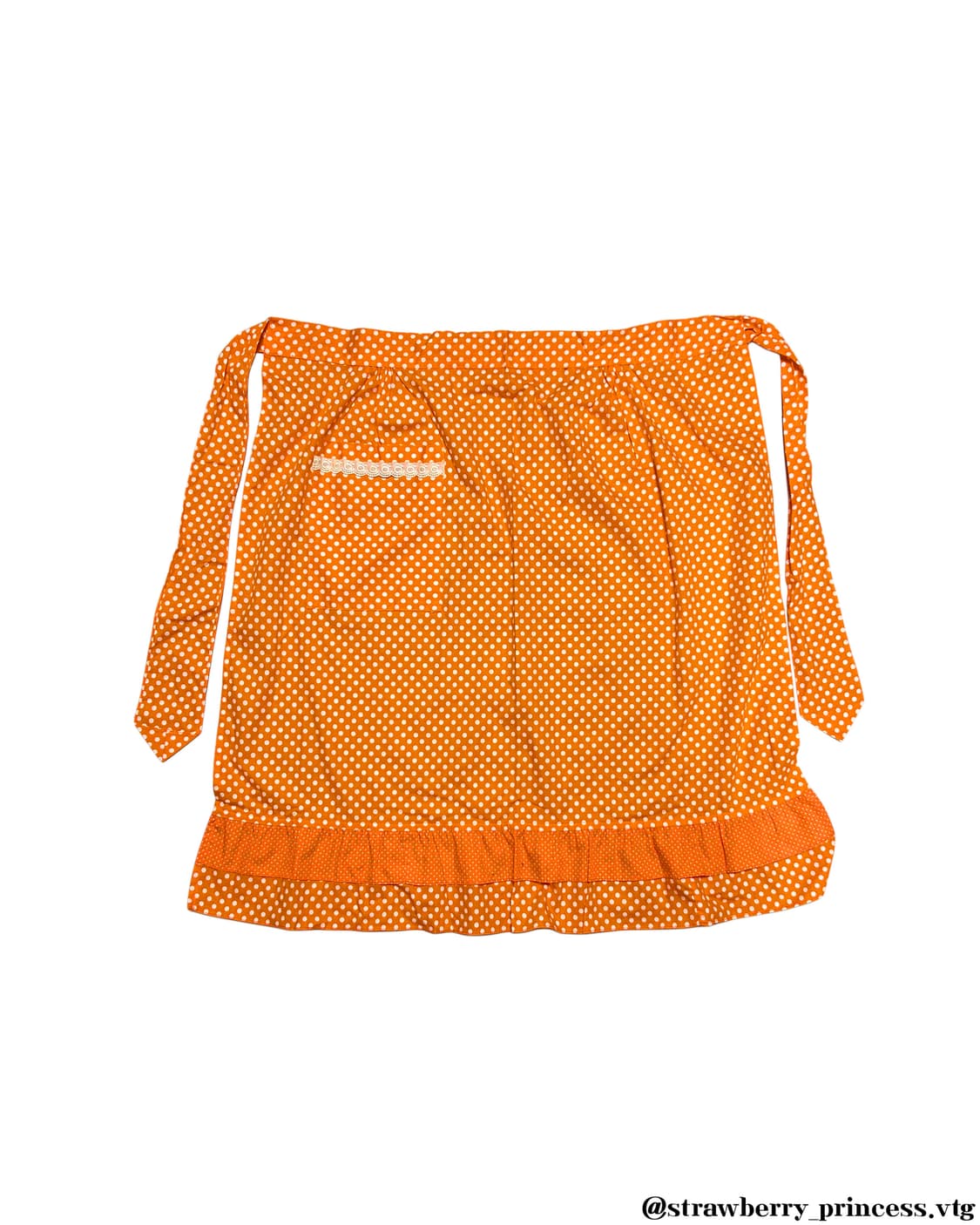 일본 빈티지 오렌지 도트 에이프런 앞치마 레이스 상품이미지1