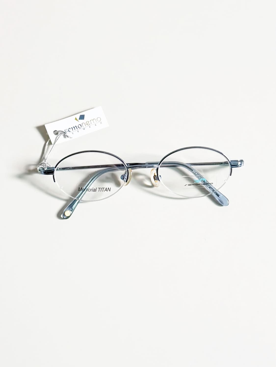 SEMONEMO 블루 메탈 티타늄 오벌 반무테 빈티지 안경 상품이미지2