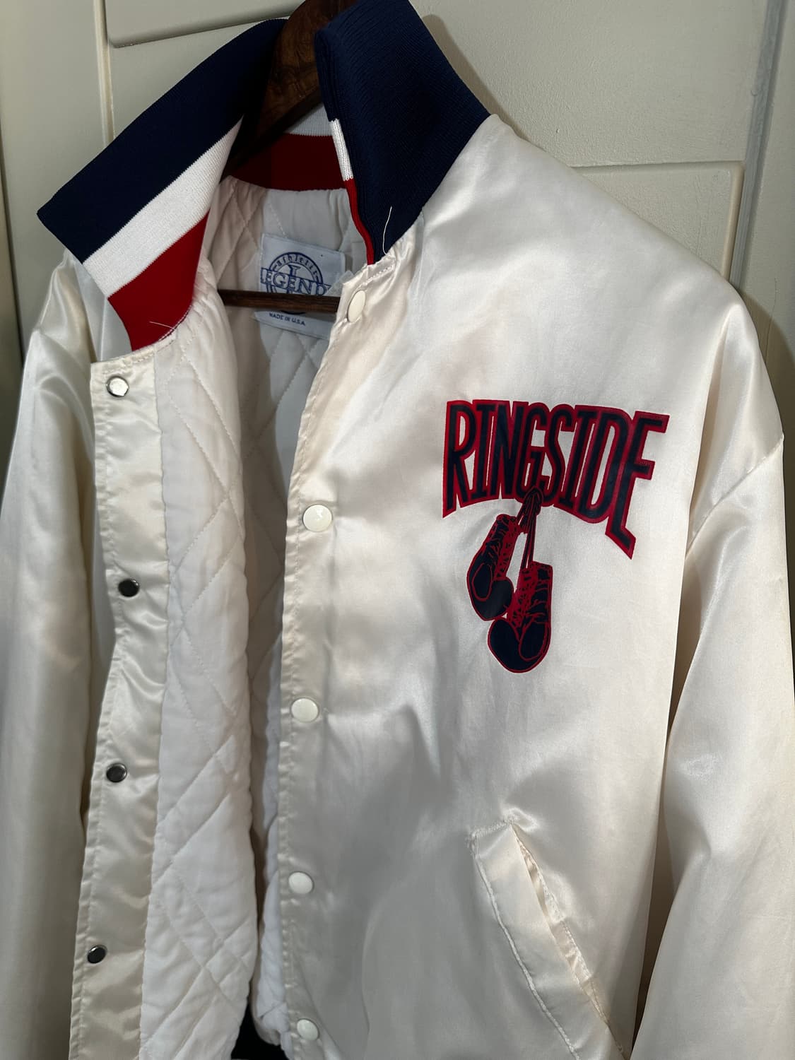 90s Ringside logo 화이트 사틴 바시티 자켓 상품이미지4