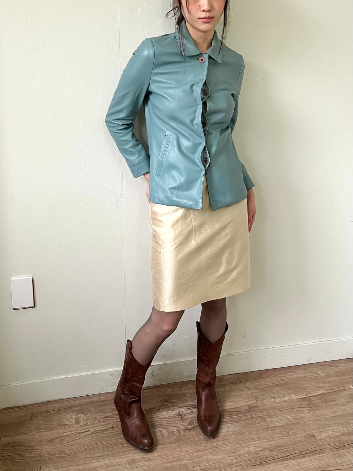 lnstinct 스카이블루 레더 자켓 상품이미지4