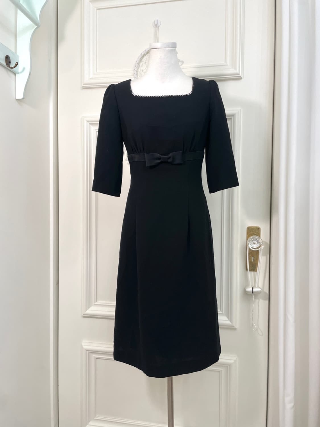 black bow point shirring square-neck opc 상품이미지1