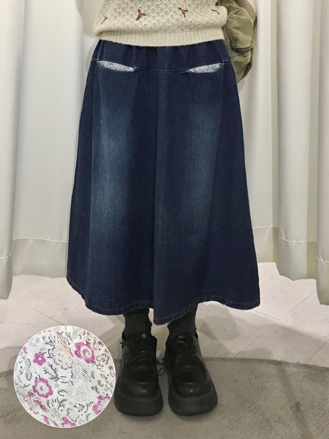 flower pocket denim skirt 상품이미지1