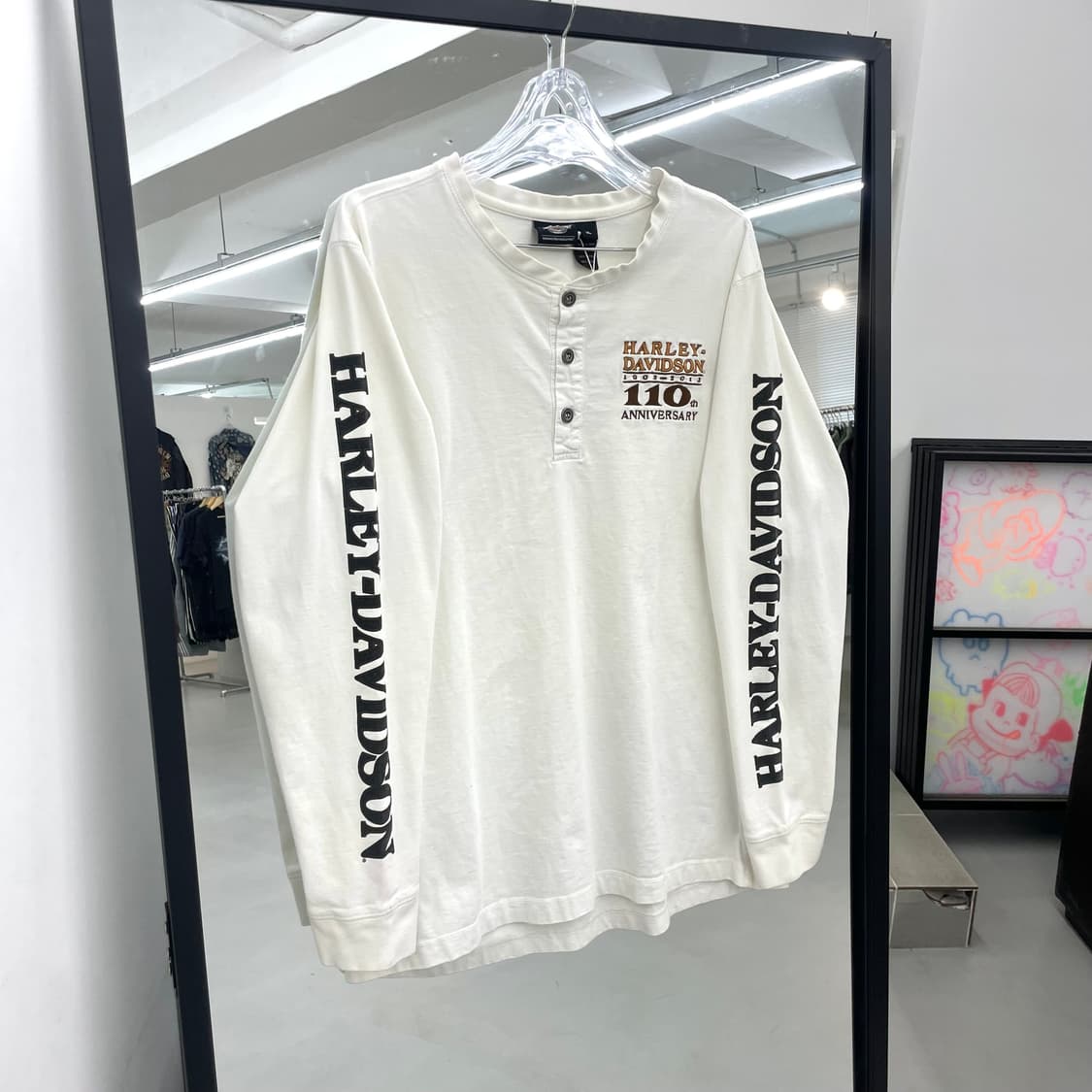 할리데이비슨 110주년 헨리넥 롱슬리브 빈티지 긴팔 티셔츠 화이트 상품이미지2