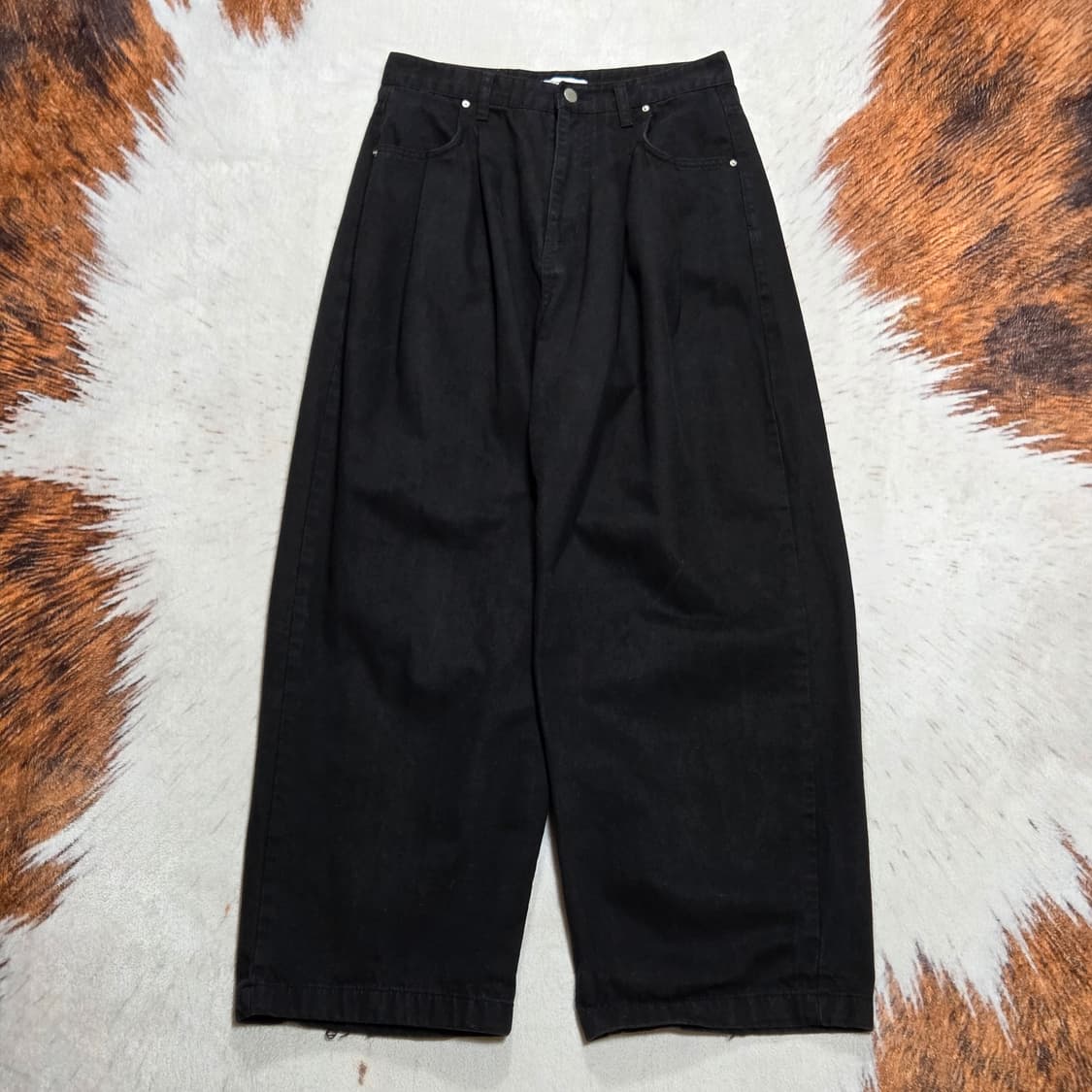 빈티지 블랙 코튼 핀턱 벌룬 팬츠 상품이미지1