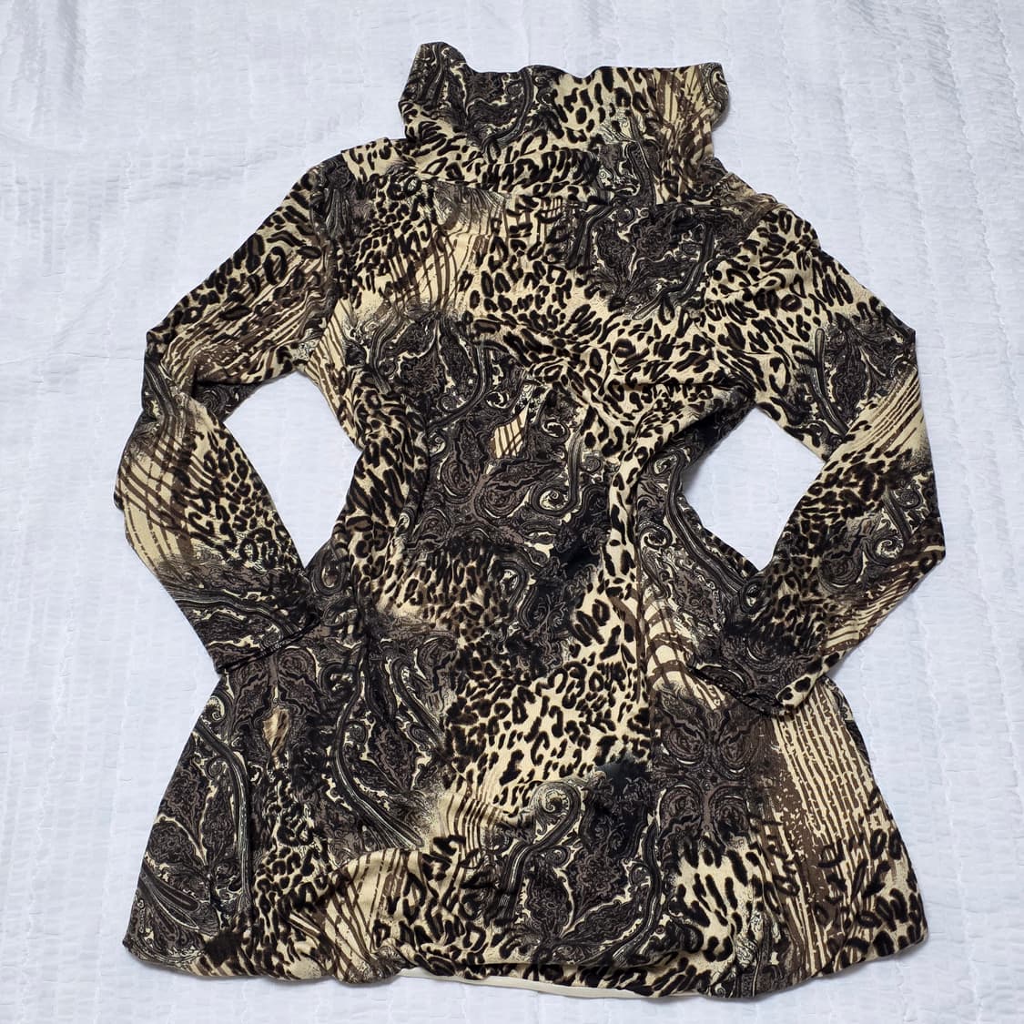 보헤미안 오리엔탈 에스닉 호피레오파드st 터틀넥 벌룬 긴팔롱슬리브원피스 상품이미지1