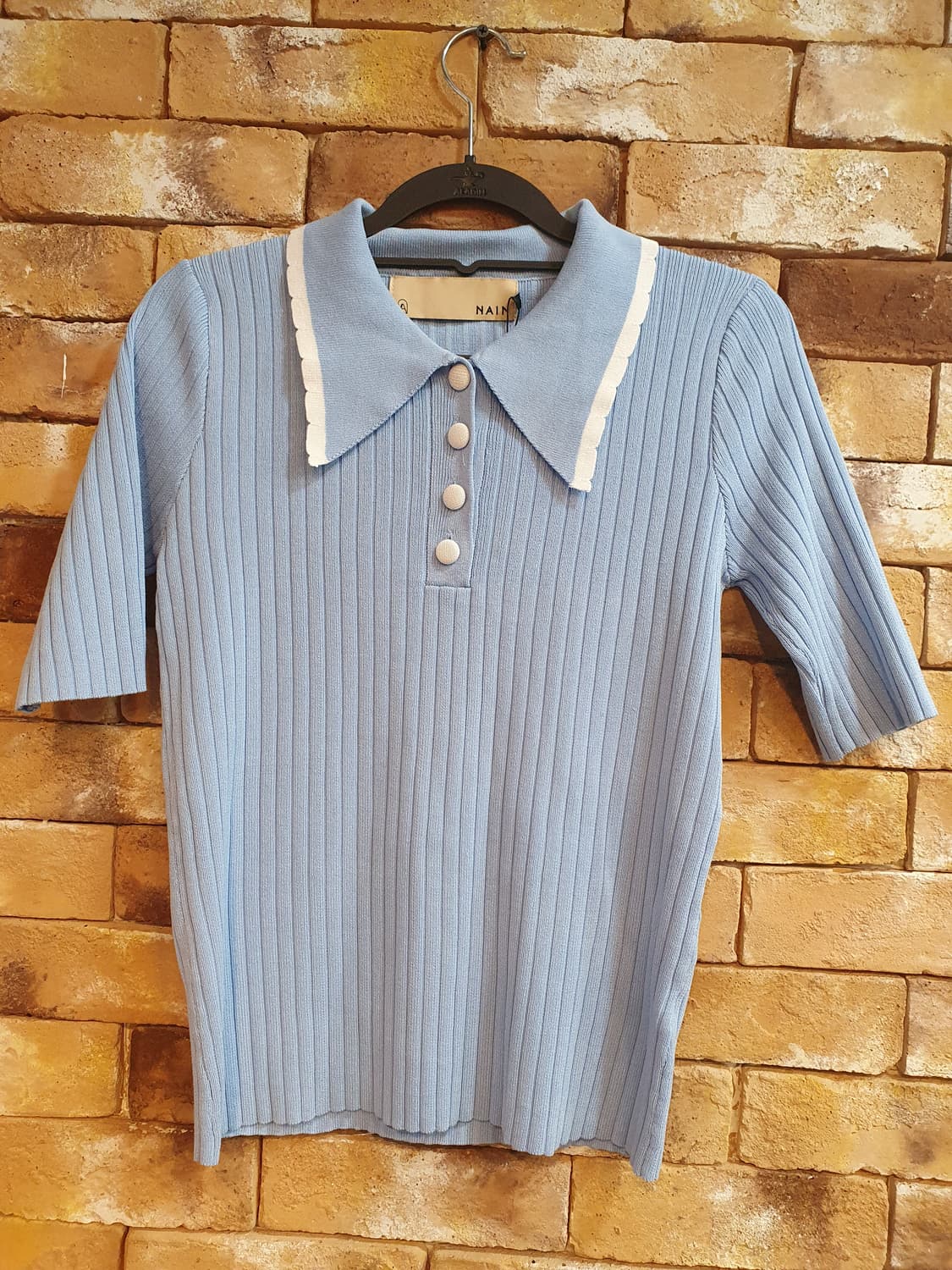 (새상품)NAIN의 하늘색 골지 카라 니트 상품이미지1