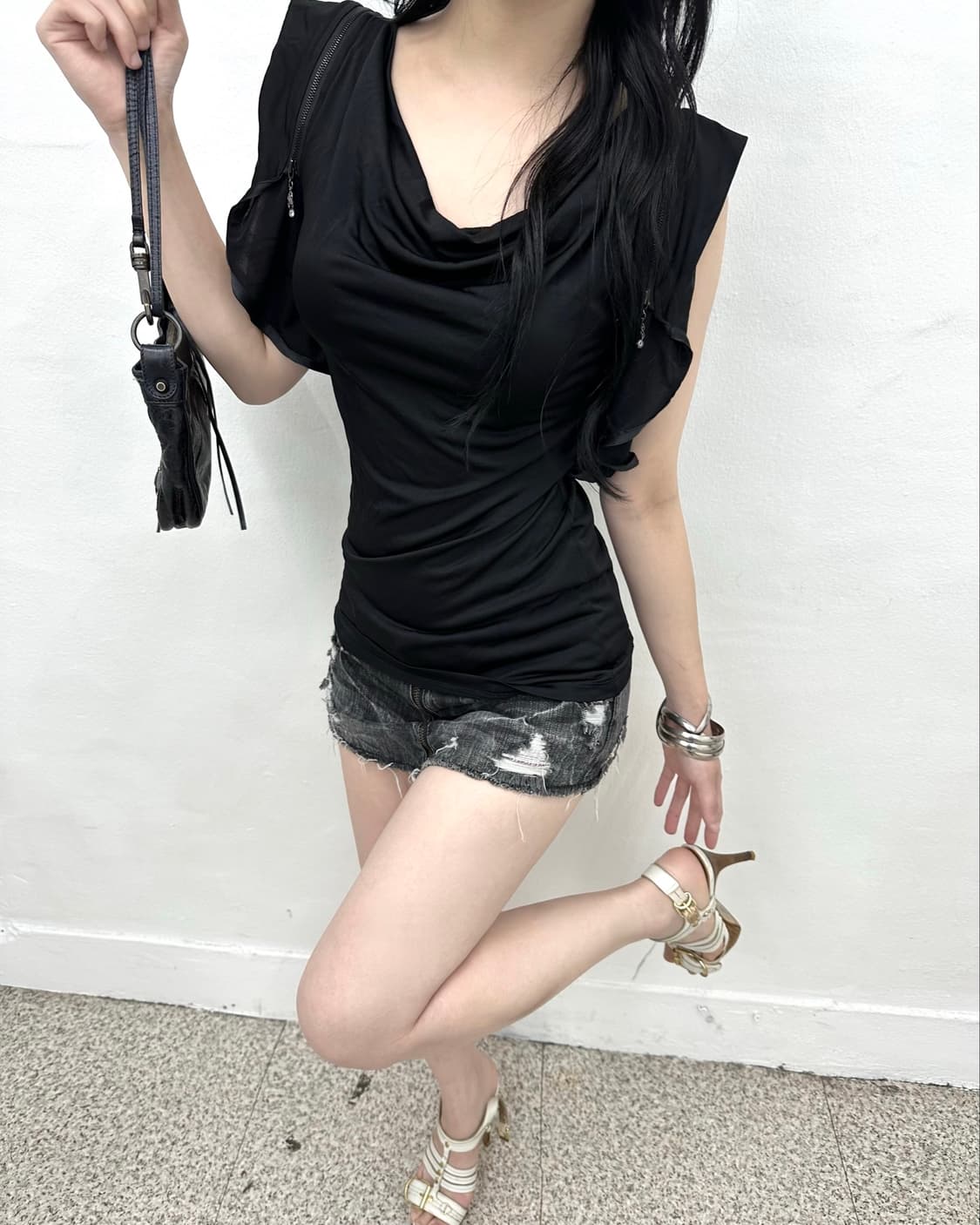 Shoulder zip detail drape short sleeve 상품이미지1