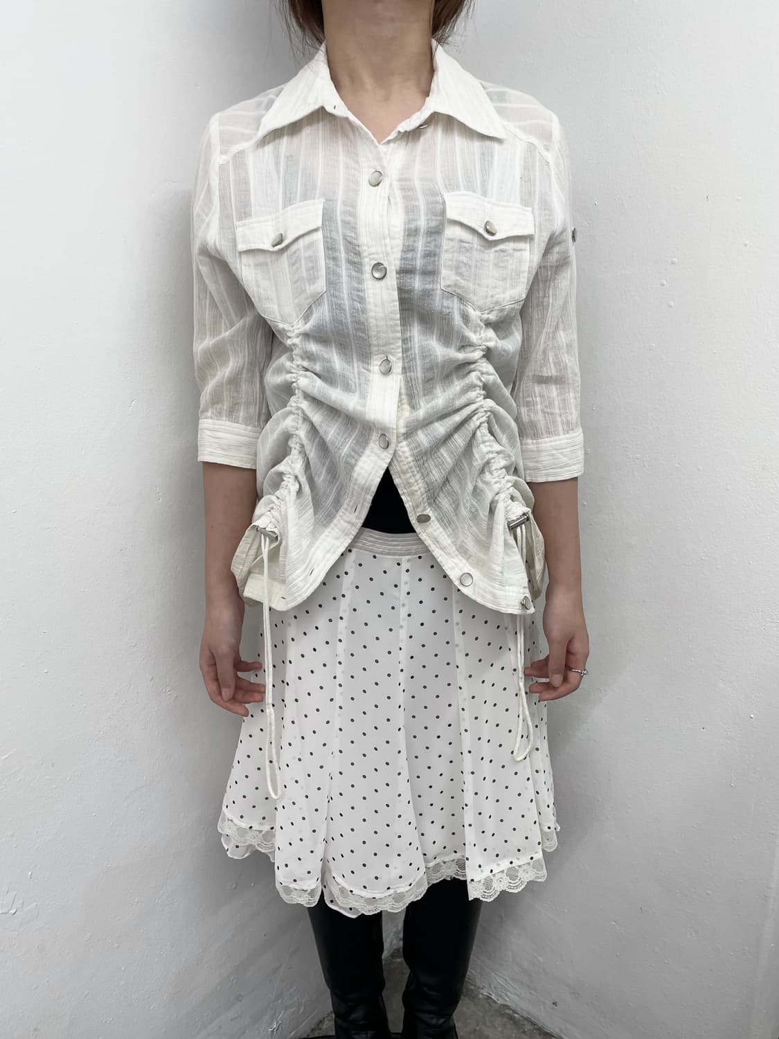 화이트 도트 레이스 스커트 상품이미지4