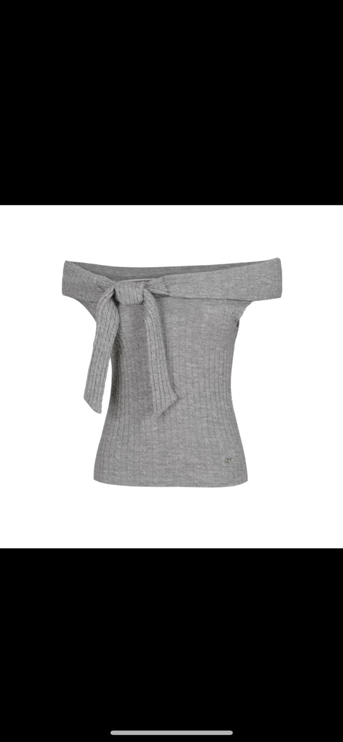 포어링 cana 사나 오프숄더 니트 그레이 리본 타이  상품이미지3