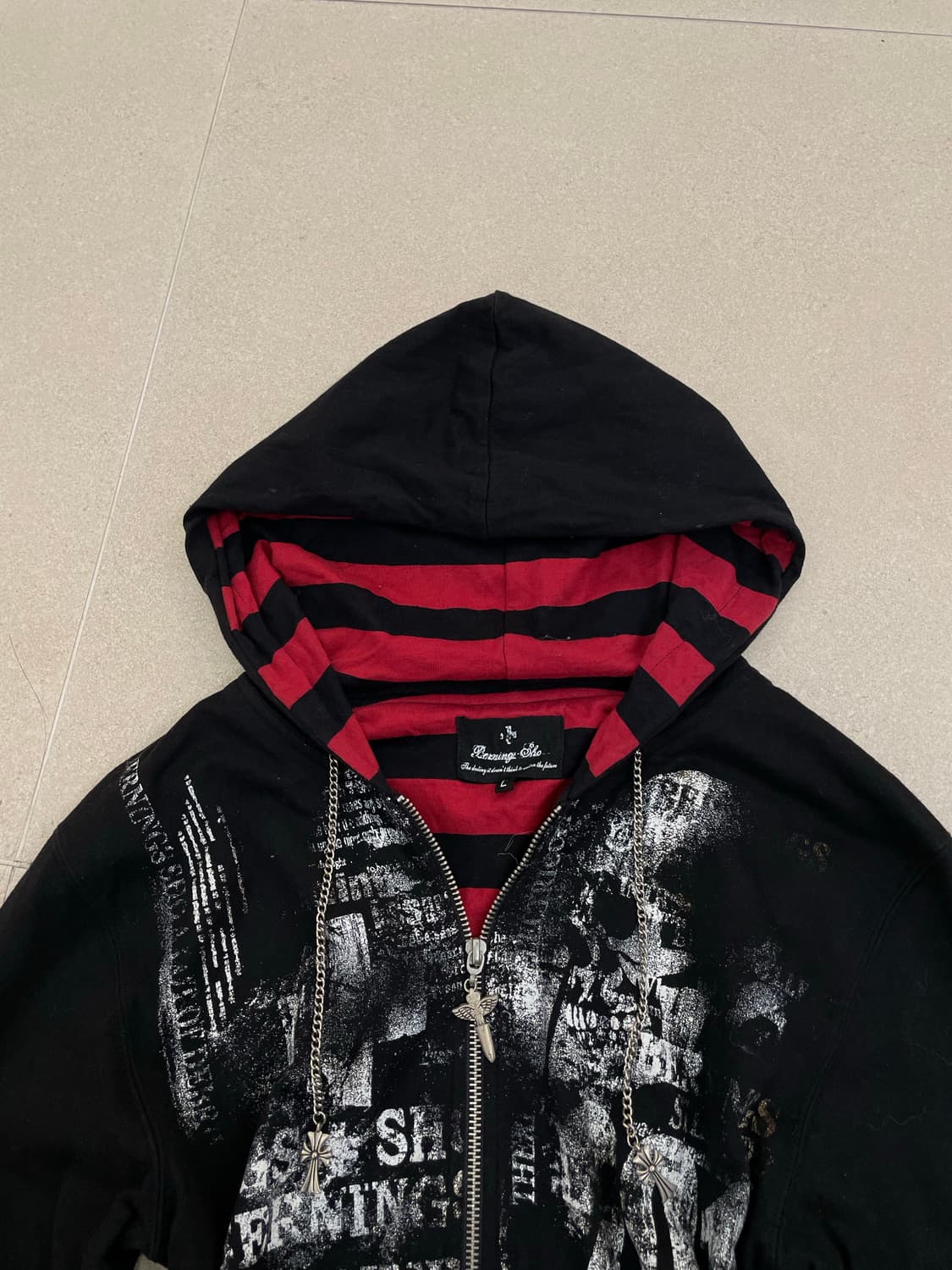 펑크 프린틴 크로스 체인 후드집업 상품이미지2