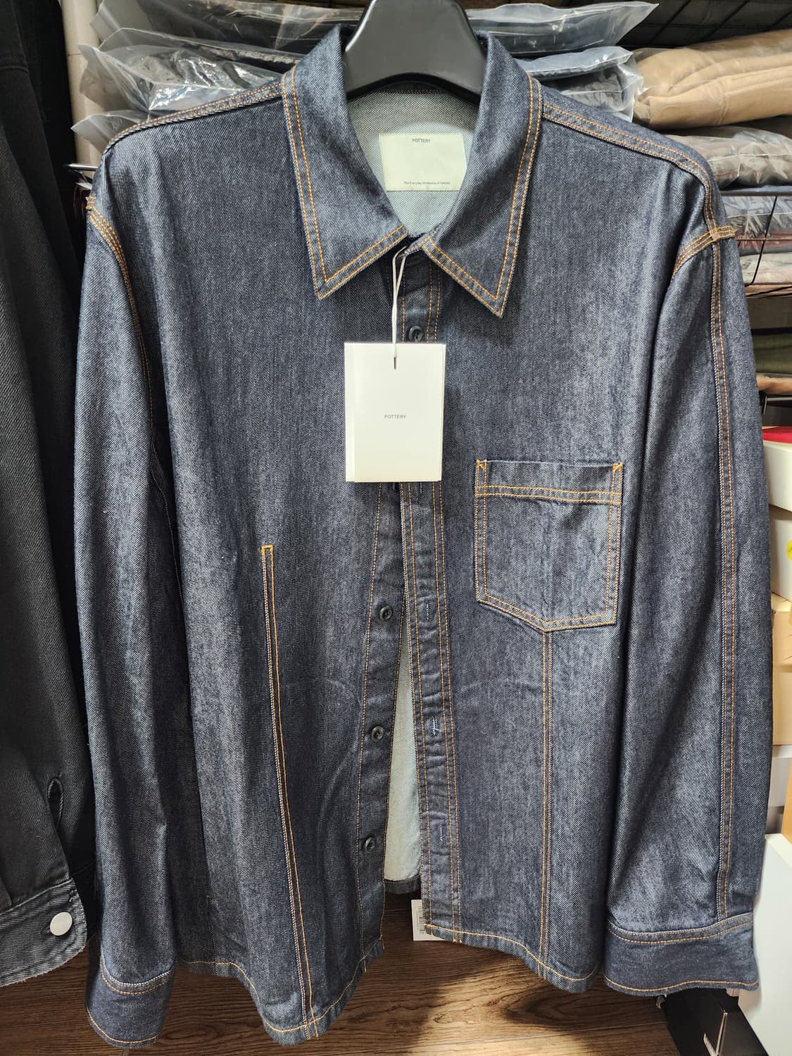 [XL, 4][새상품] 포터리 코튼 실크 데님 테일러드 자켓 인디고 상품이미지3