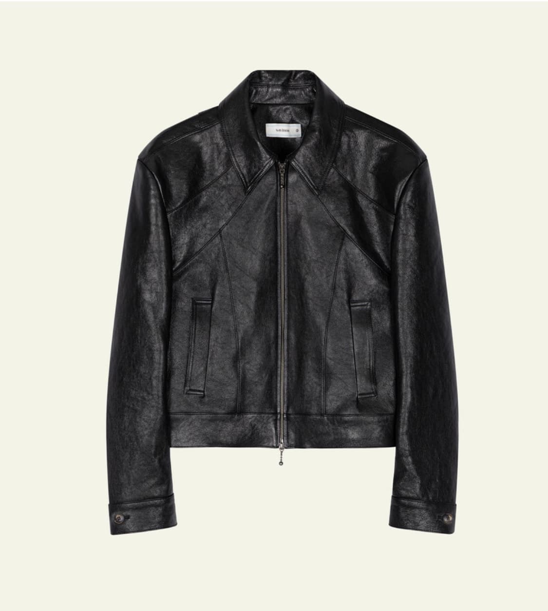웨이비니스 프레임 크롭 레더 자켓 블랙 1사이즈 상품이미지1
