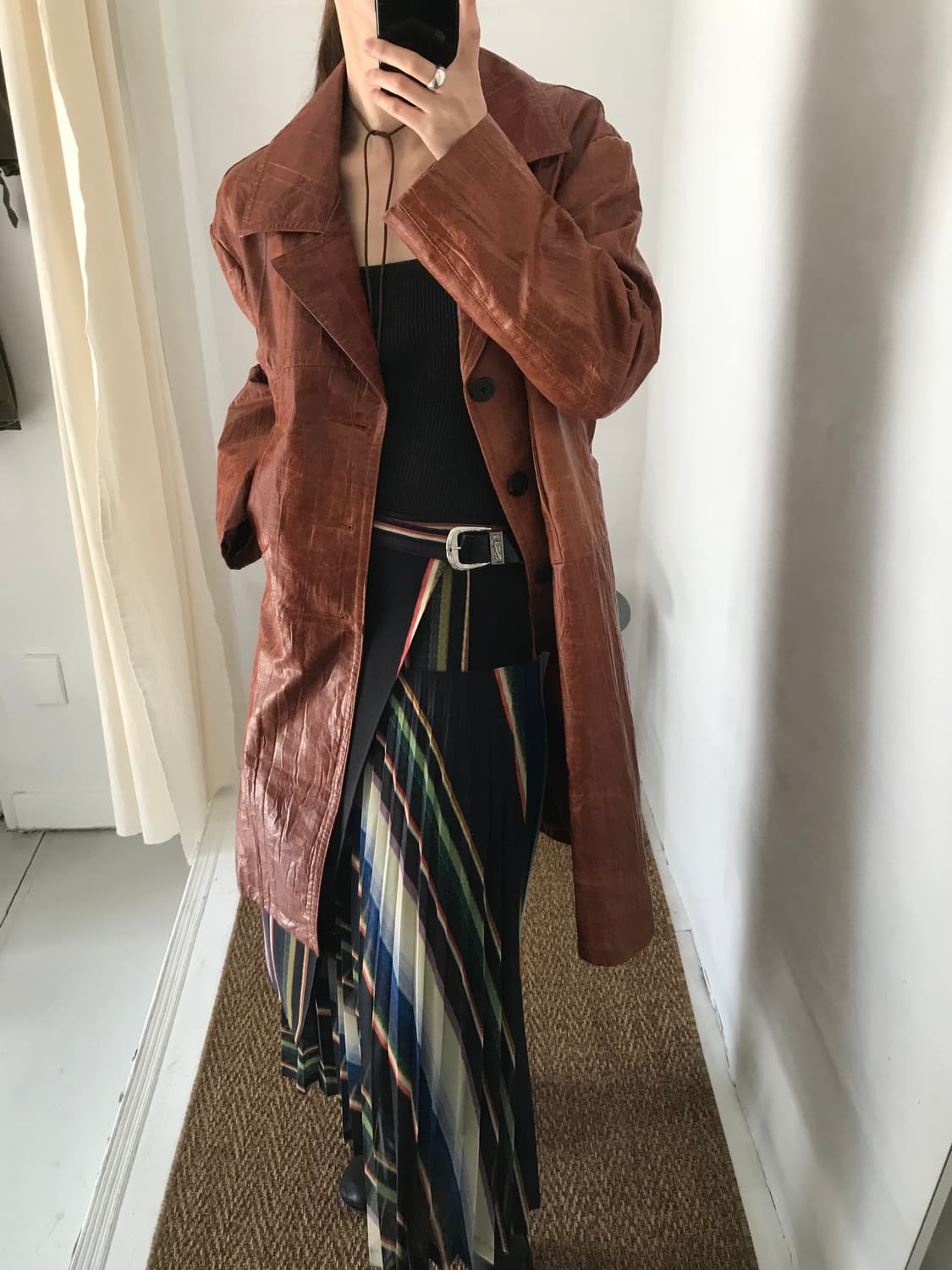 fake leather long coat 상품이미지3