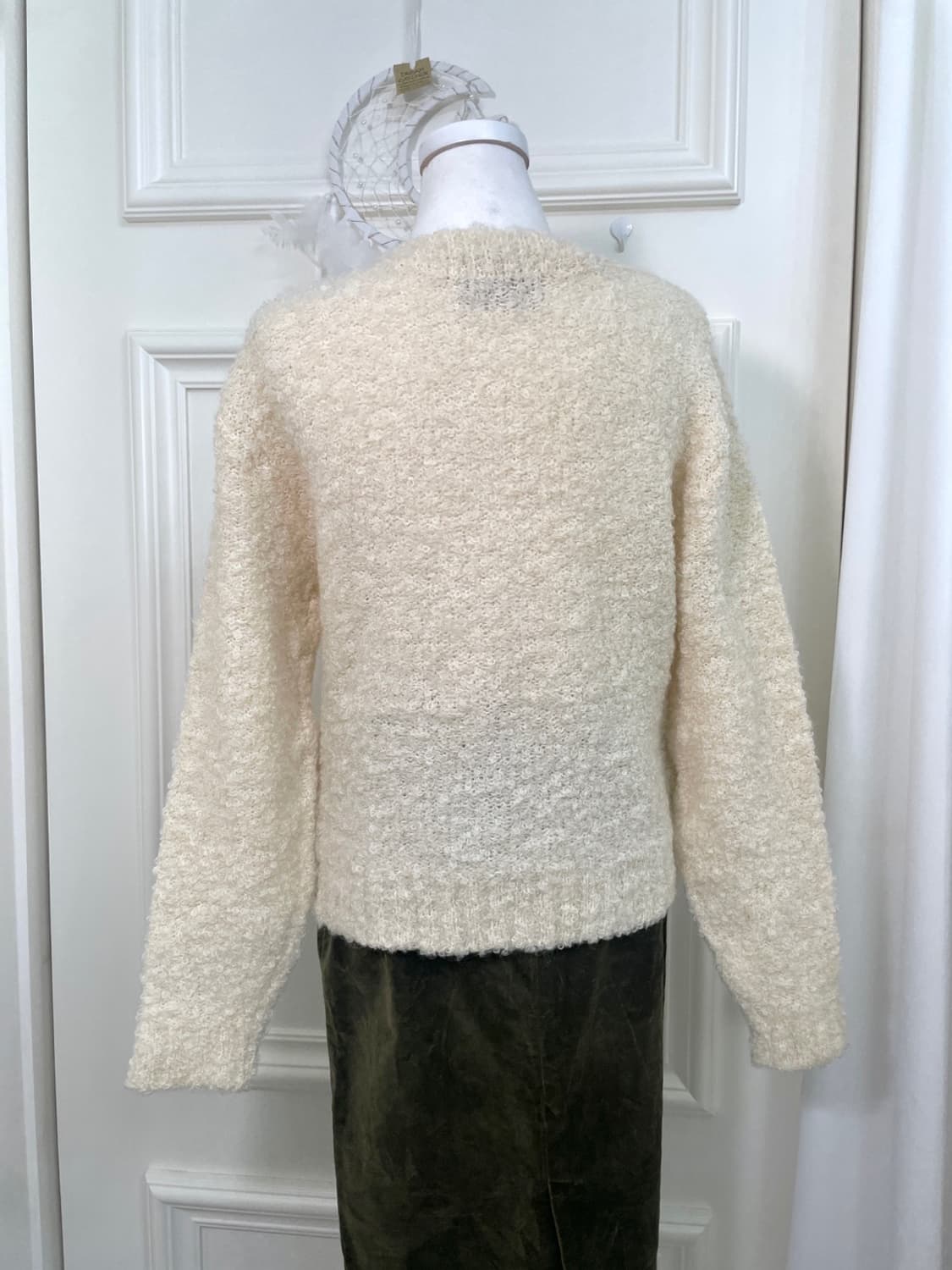 butter cream brown button boucle wool ca 상품이미지5