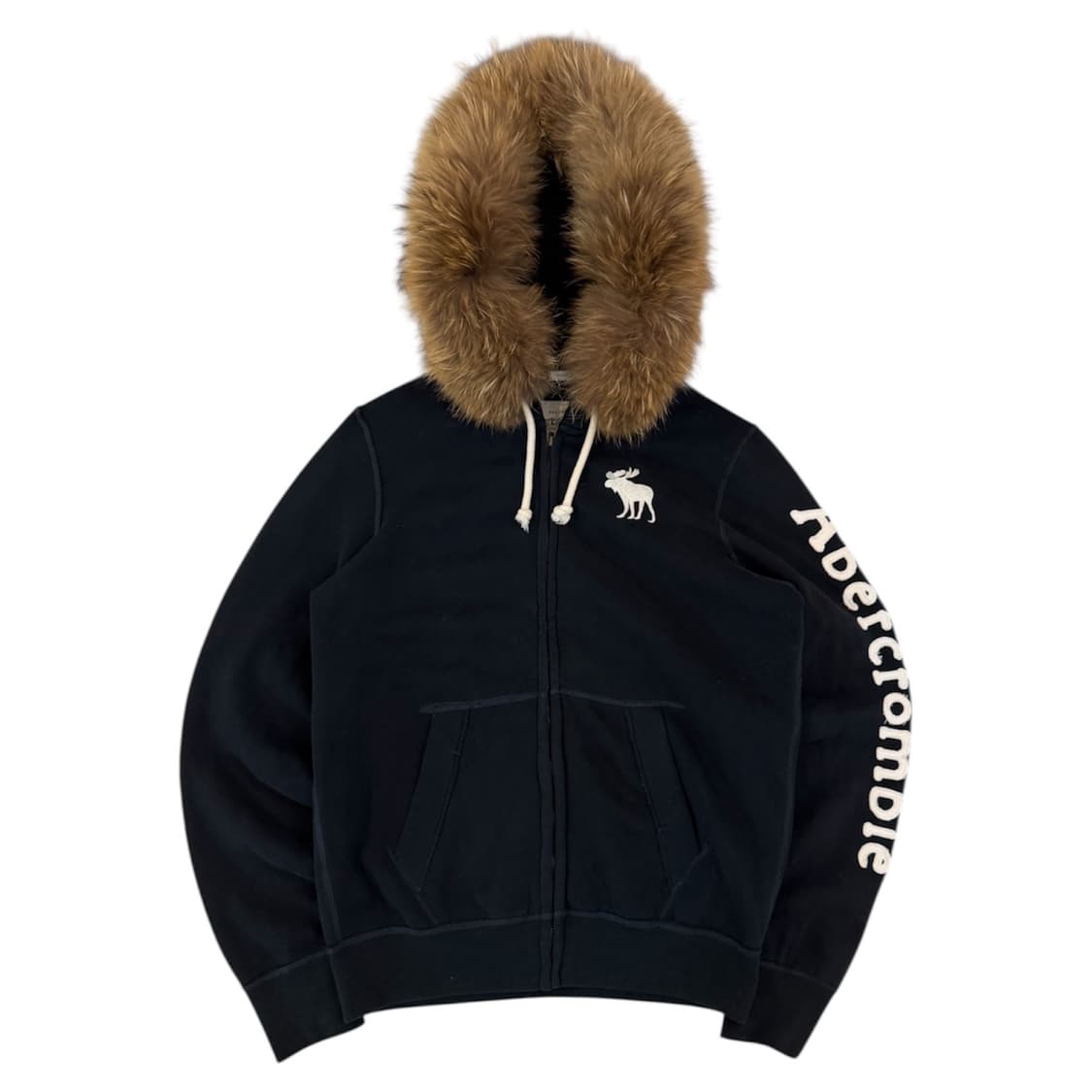 아베크롬비 y2k 울프죠 라쿤 퍼 후드집업 블랙 상품이미지1