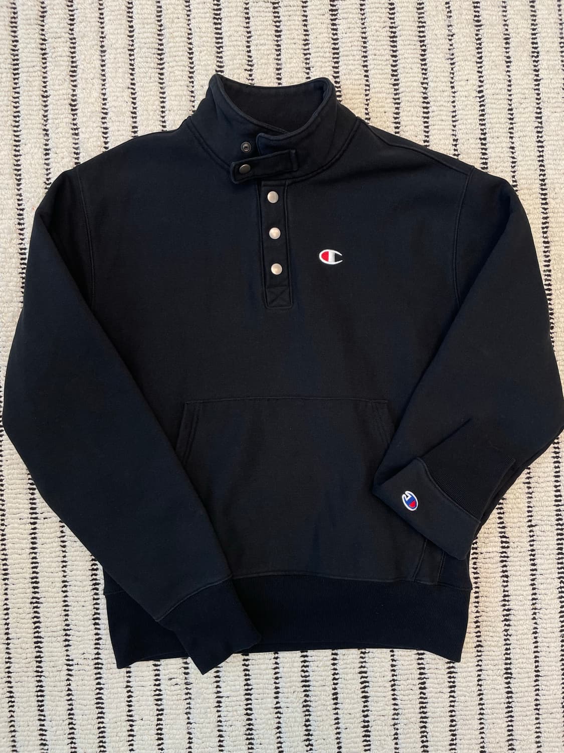 챔피온 리버스위브 버튼 풀오버 맨투맨 블랙 상품이미지1