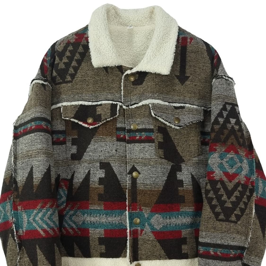 [빈티지] 에스닉 패턴 안감 양털 뽀글이 모직 무스탕 자켓 M18733 상품이미지4