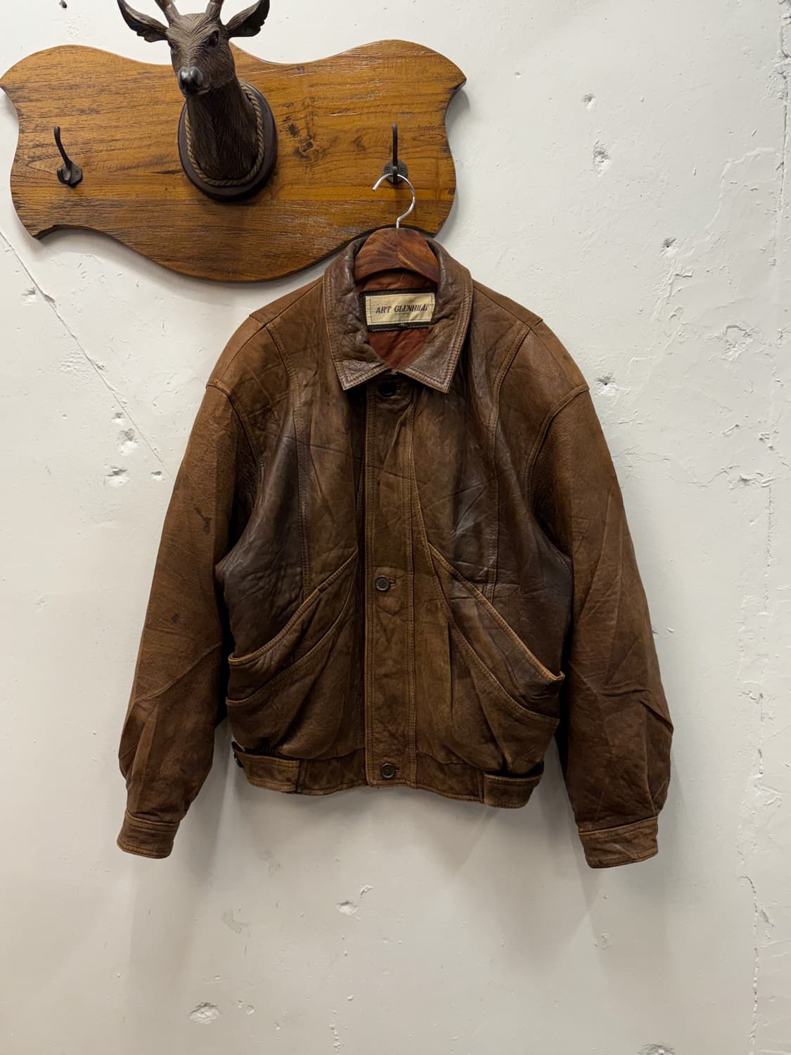 L) 90s Sheepskin Leather Bomber Jacket 상품이미지3