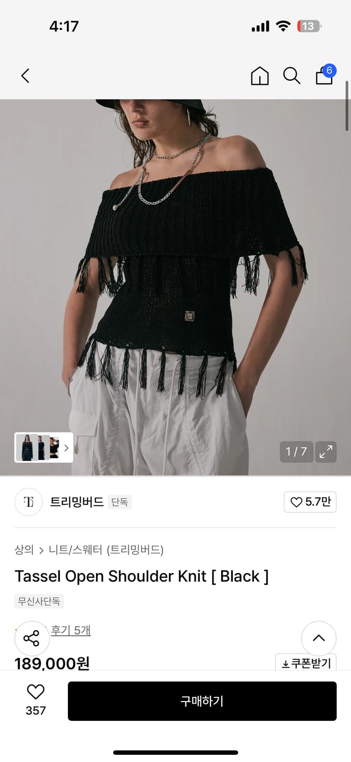 Tassel Open Shoulder Knit 트리밍버드 오프 숄더 상품이미지3